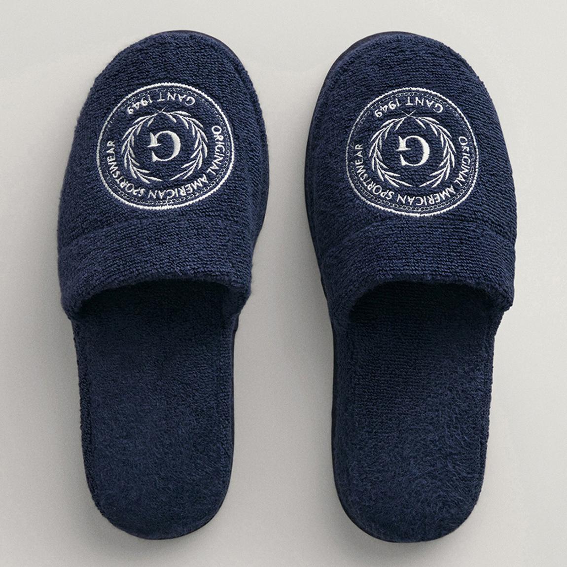 Navy Embroidered Crest Slippers main product photo