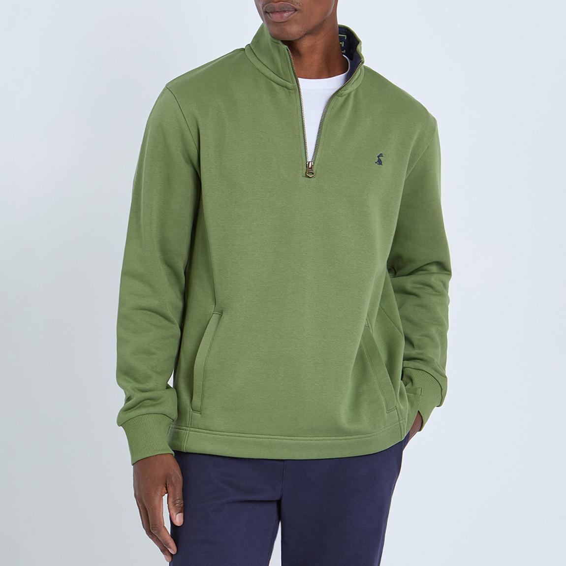 Khaki Green Cotton Blend 1/4 Zip Jumper main product photo
