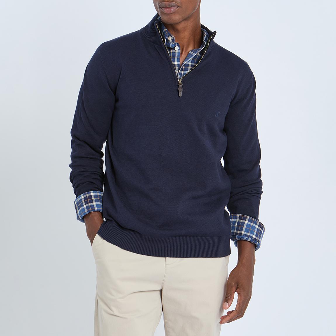 Navy Hillside Check Shirt Insert 1/2 Zip Jumper main product photo