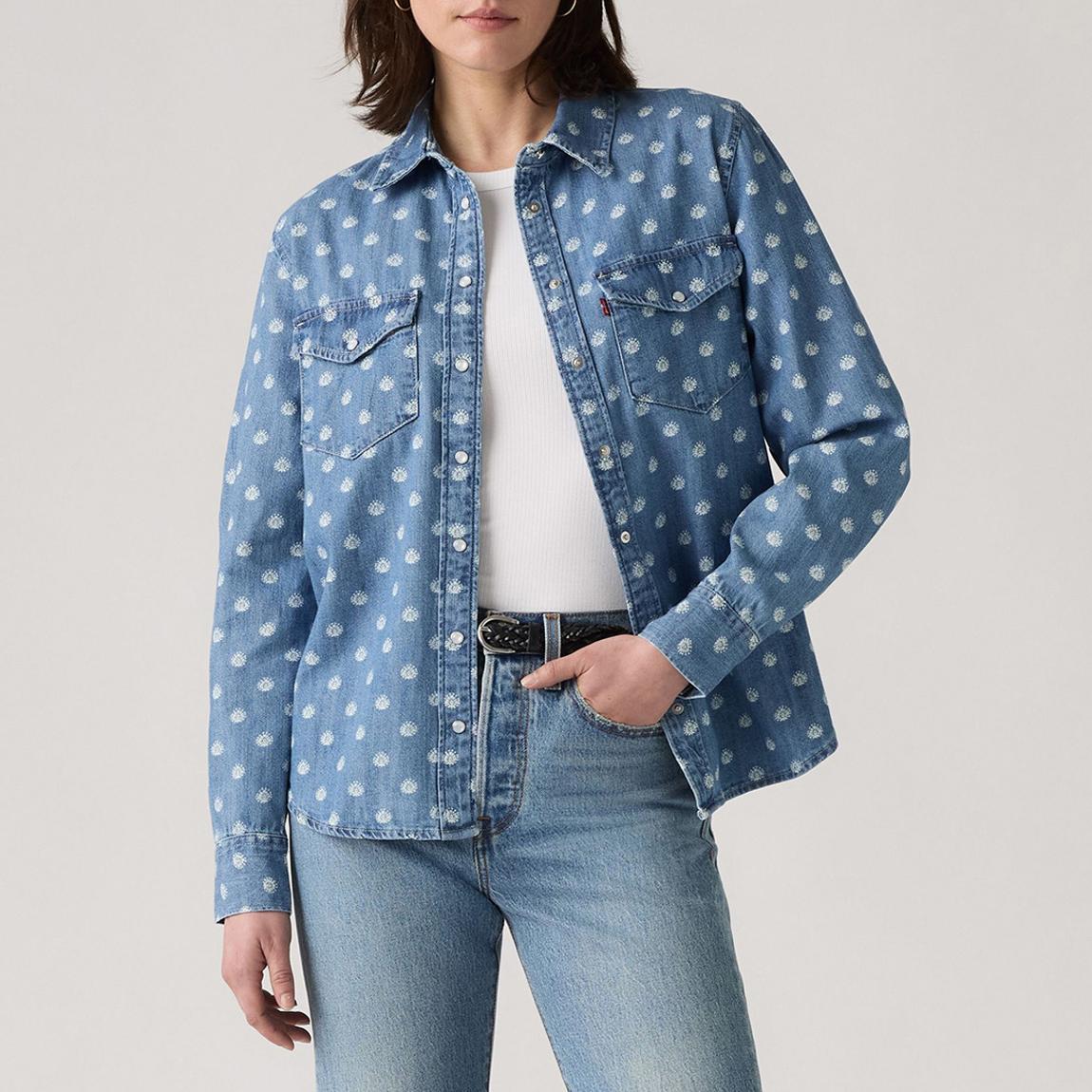 Mid Blue Iconic Western Pattern Cotton Shirt main product photo
