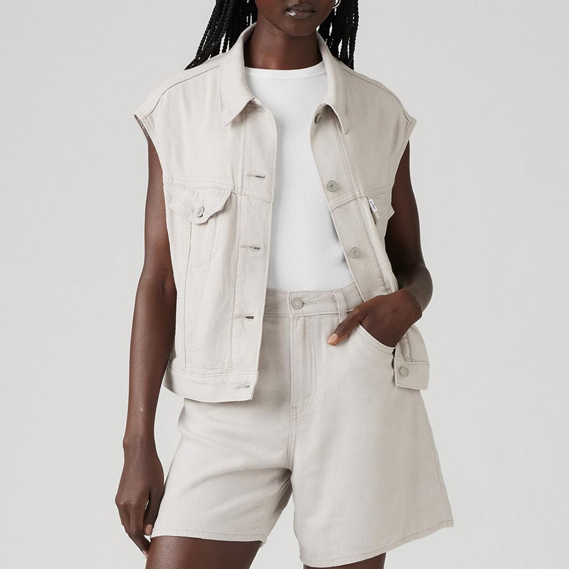White Shrunken 90's Linen Blend Vest main product photo