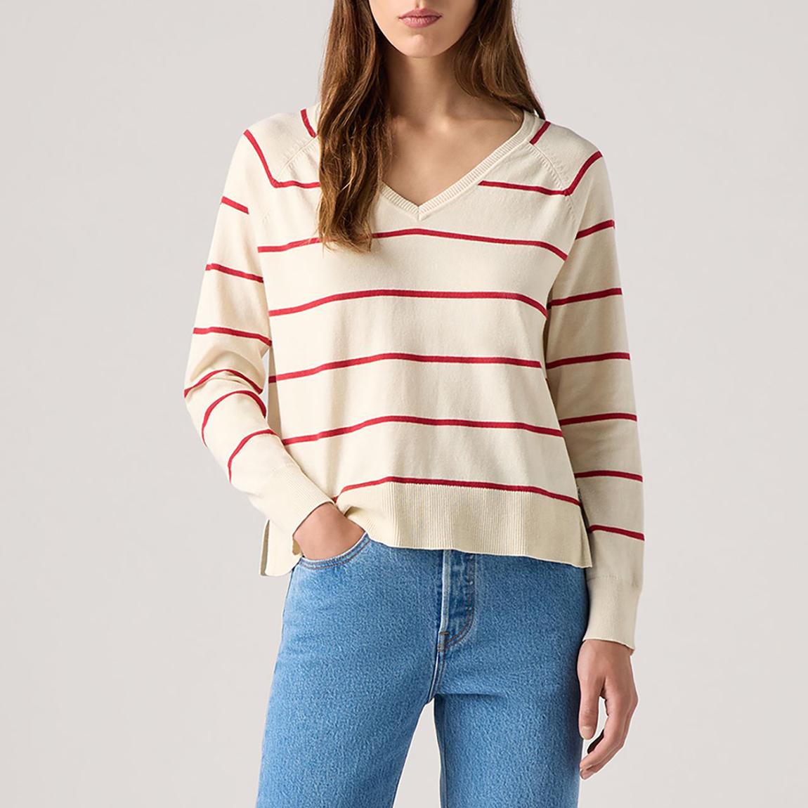 Cream/White Striped Petal V-Neck Jumper main product photo