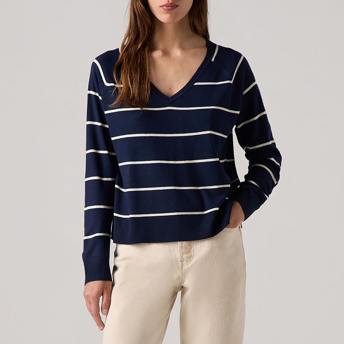 Navy/White Striped Petal V-Neck Jumper main product photo