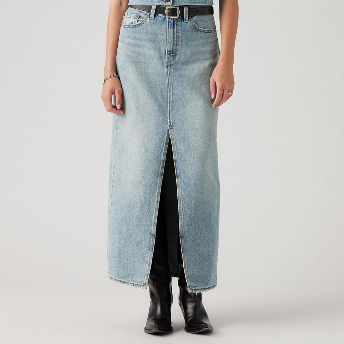 Light Wash Column Ankle Length Cotton Skirt main product photo