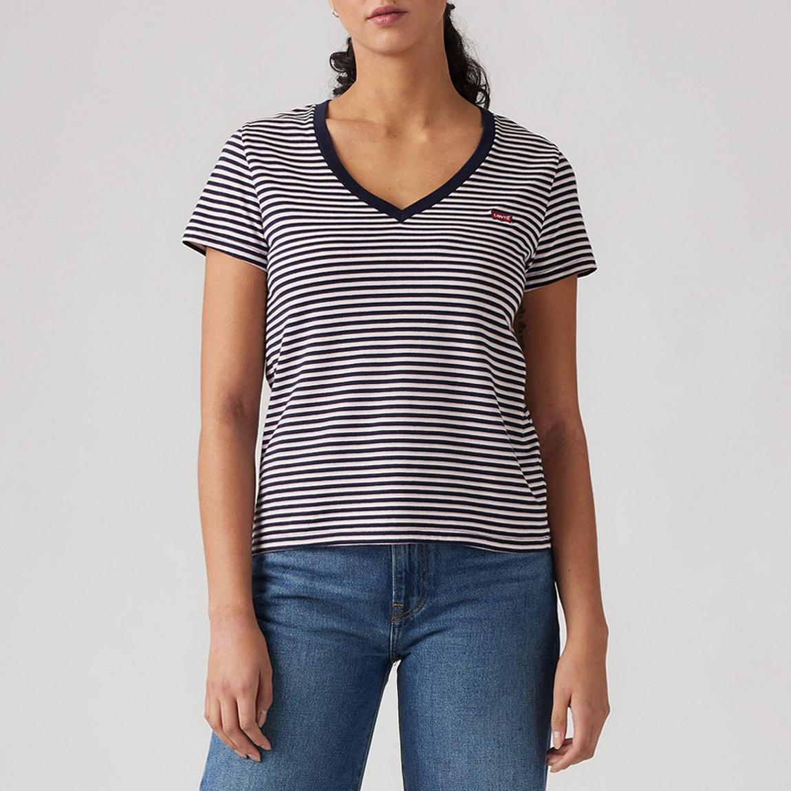 Navy/White Stripe V-Neck Cotton T-Shirt main product photo