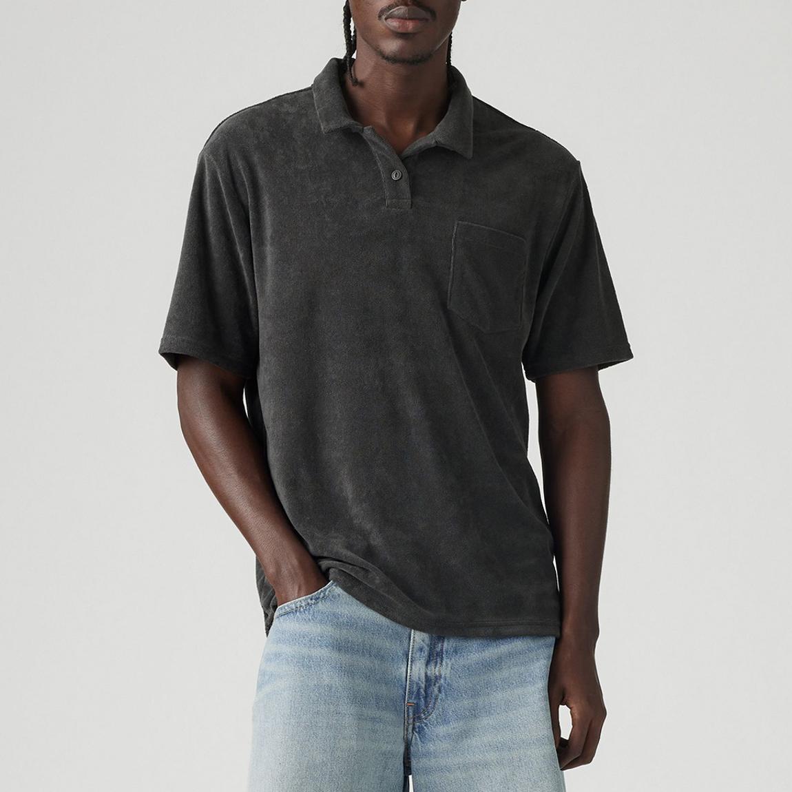 Dark Grey Terry Pocket Cotton Blend Polo Shirt main product photo