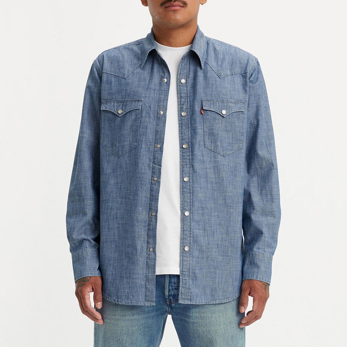 Mid Blue Western Buttoned Cotton Shirt main product photo