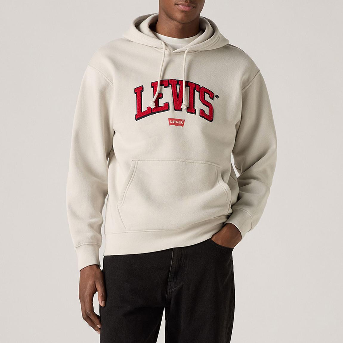 Cream Relaxed Embroidered Cotton Blend Hoodie main product photo