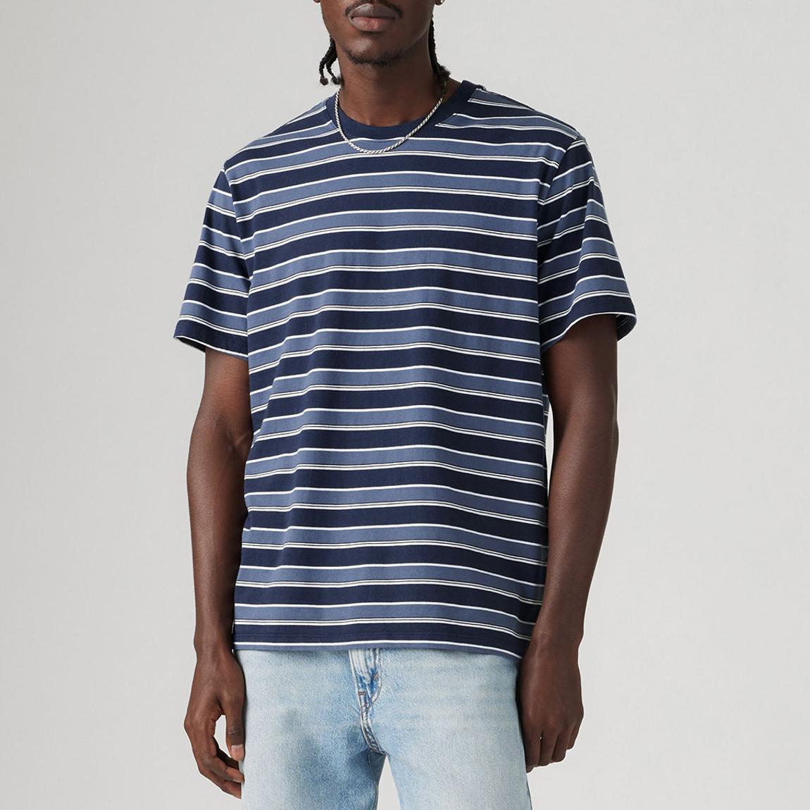 Blue Essential Vintage Stripe Cotton Blend T-Shirt main product photo