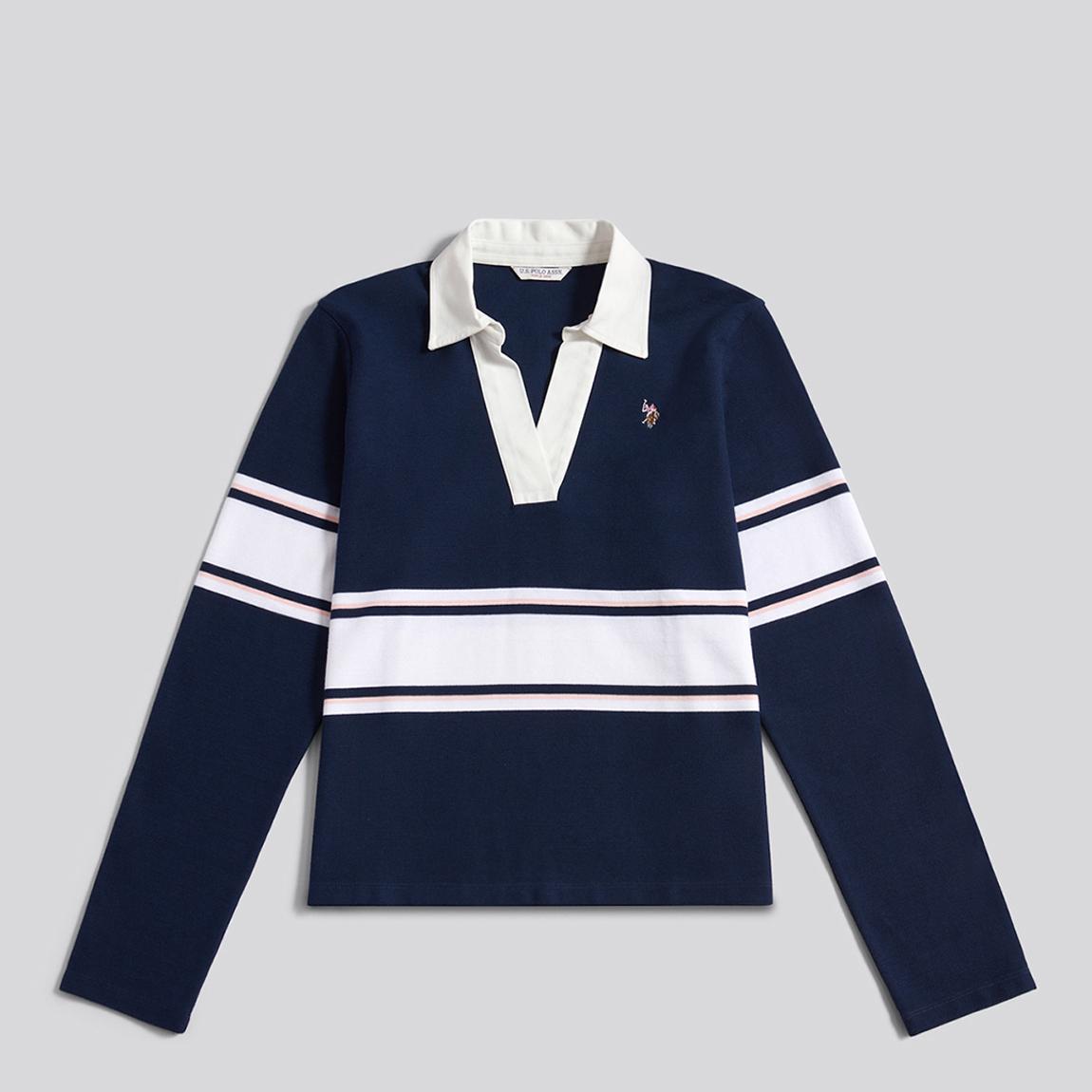 Navy Contrast Collar Stripe Cotton Rugby Top main product photo