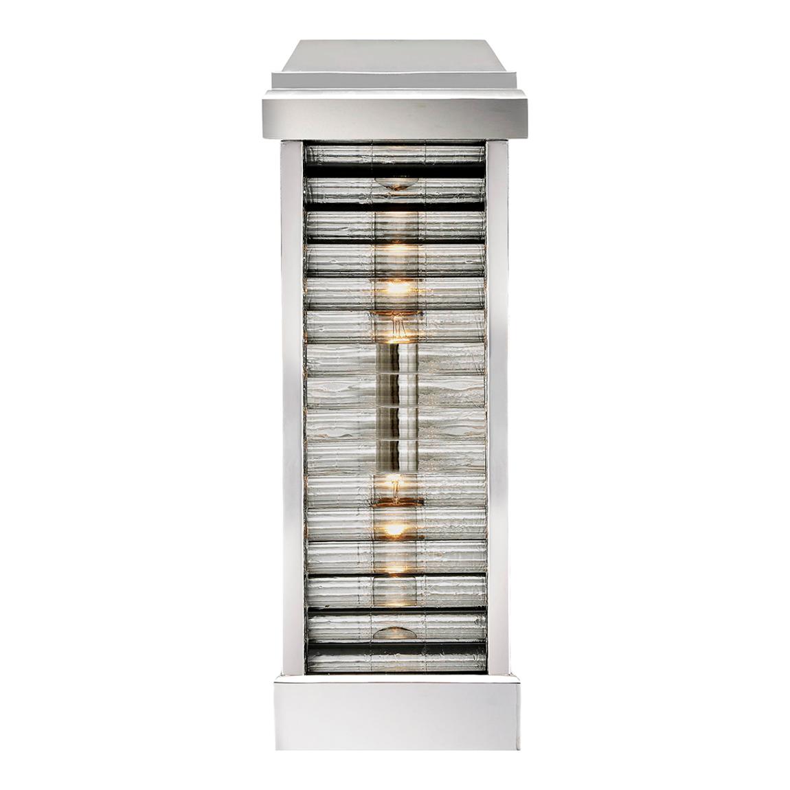 Dunmore Tall Louver Rounded Glass Sconce in Polished Nickel with Clear Ribbed Glass main product photo