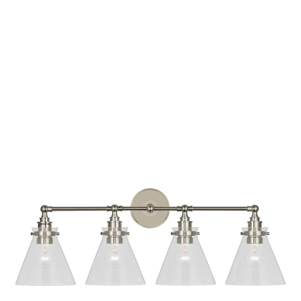 Parkington 32" Four Light Bath Bar in Polished Nickel with White Glass main product photo