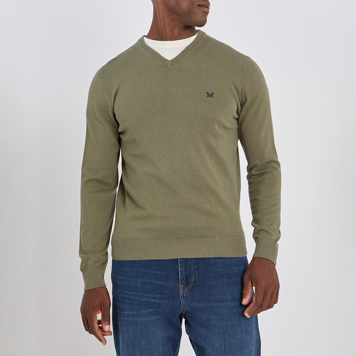 Olive Green V-Neck Cotton Jumper main product photo