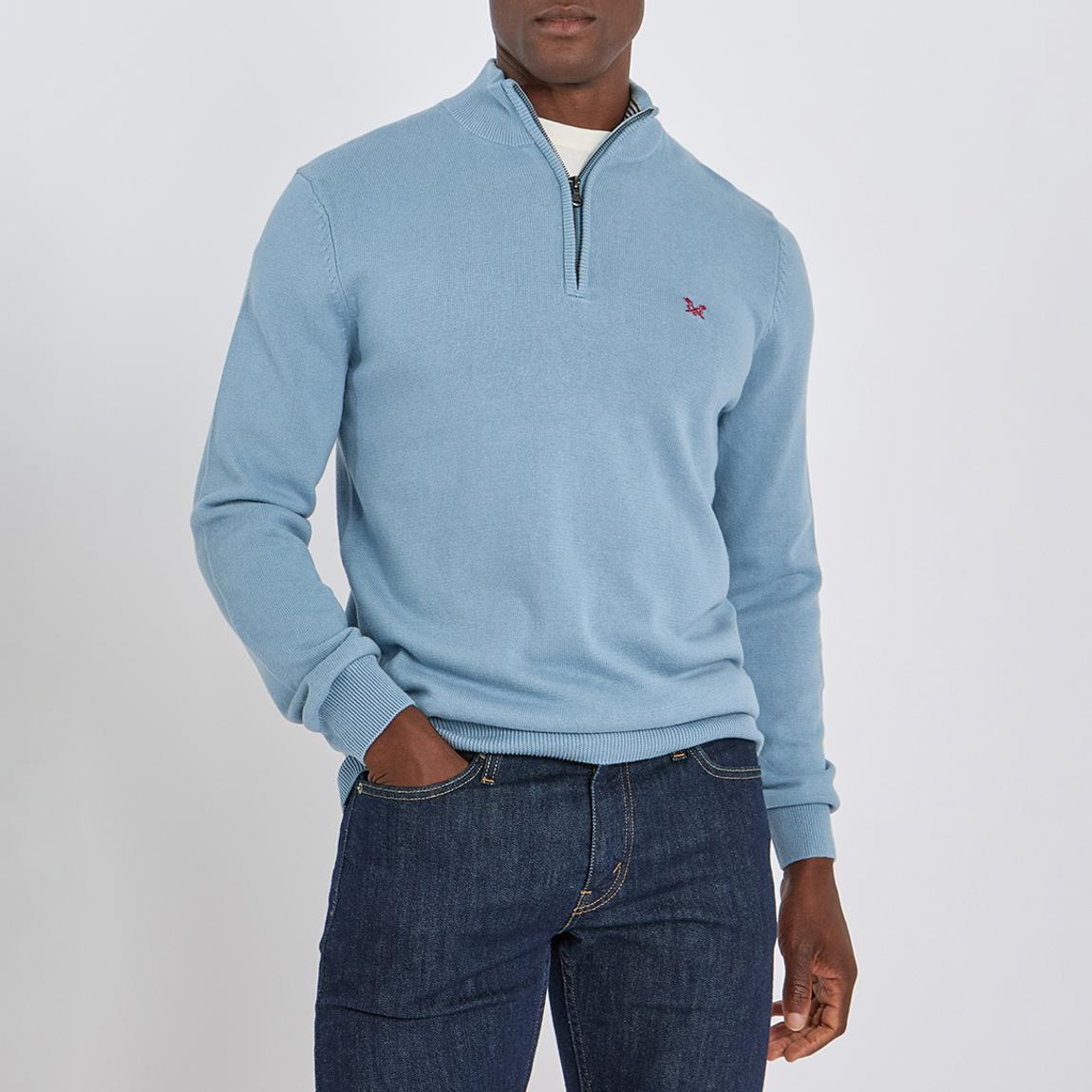 Light Blue 1/2 Zip Fine Cotton Jumper main product photo