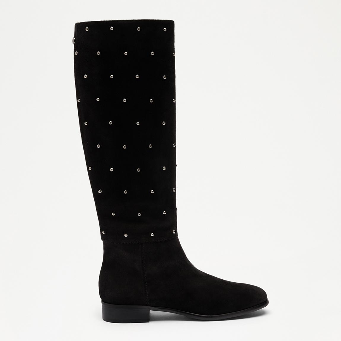 Women's Black Intouch Stud Suede Flat Tall Boots main product photo