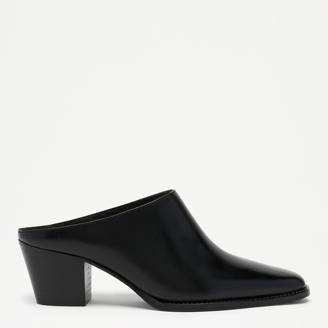 Women's Black Betton Leather Heeled Mules main product photo