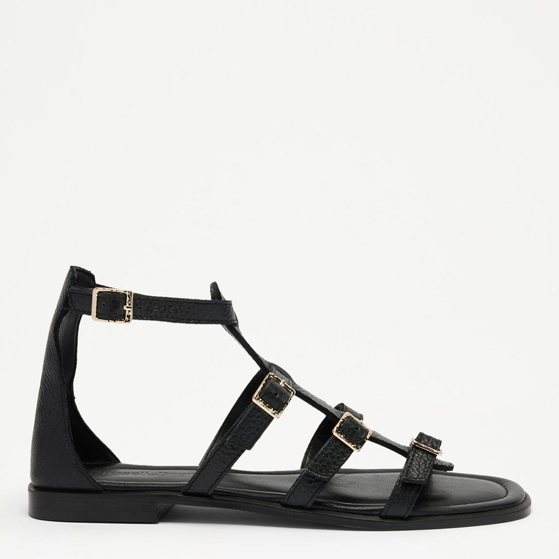 Women's Black Bay View Leather Strappy Flat Sandals main product photo