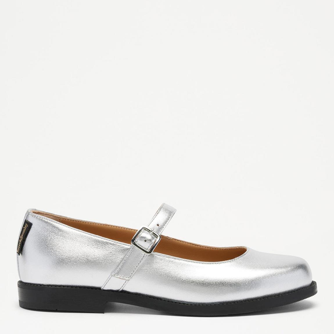 Women's Silver Dotty Leather Flat Pumps main product photo