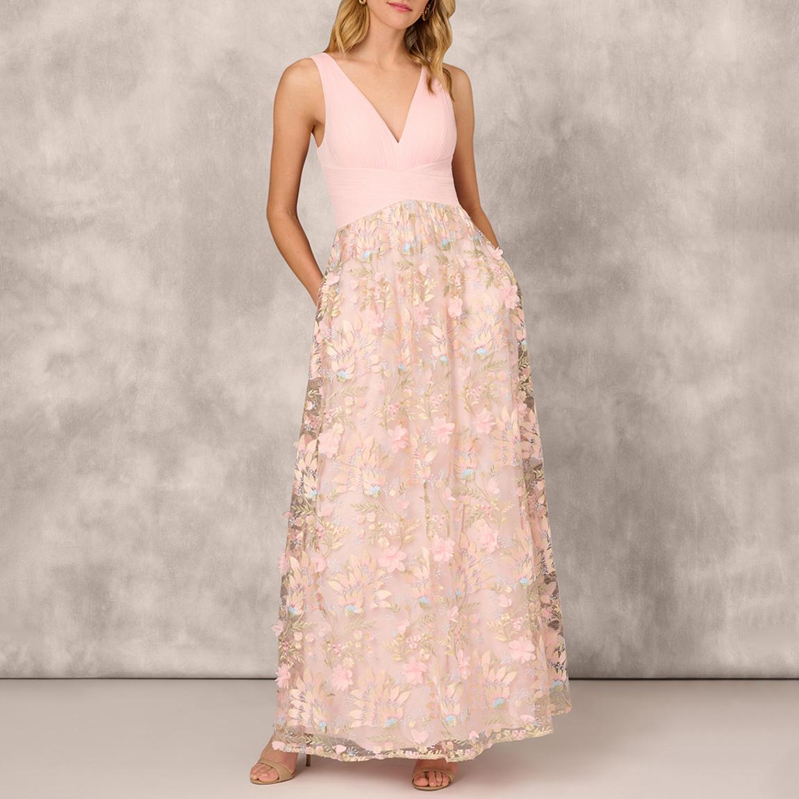 Pink Embroidered Mesh Ballgown main product photo