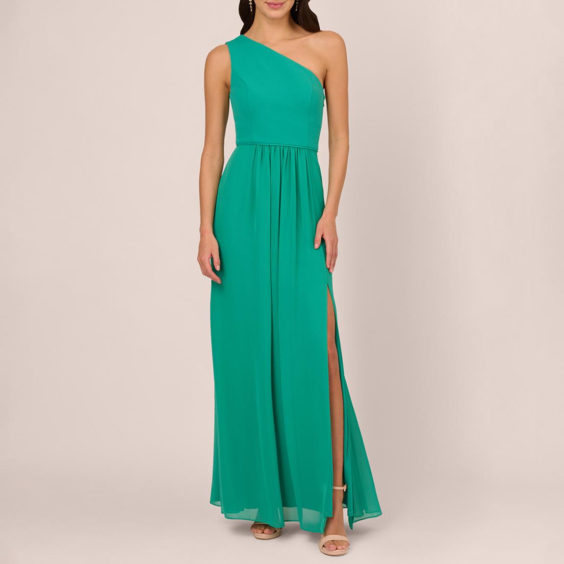 Green One Shoulder Chiffon Gown main product photo