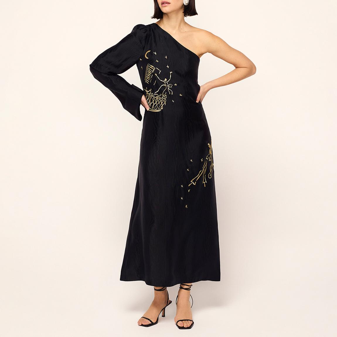 Black  Vavara Opera Embroidered One Shoulder Maxi Dress main product photo