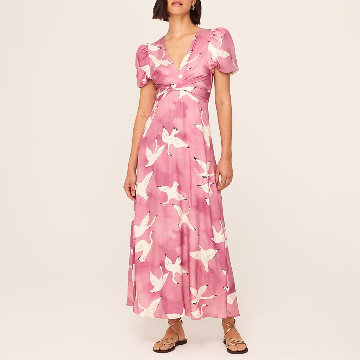 Pink Bernic Swans Print Midi Dress main product photo