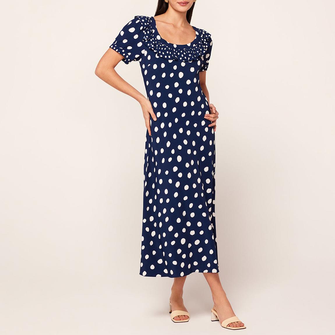 Navy Hilda Mixed Polka Dot Midi Dress main product photo
