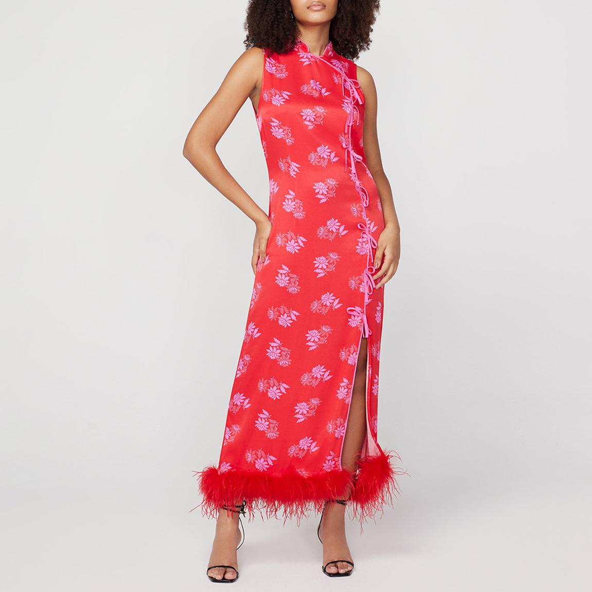 Red Myla Floral Feather Midi Dress main product photo