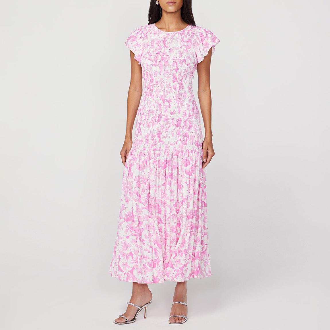 Pink Jemima Pansy Print Shirred Maxi Dress main product photo