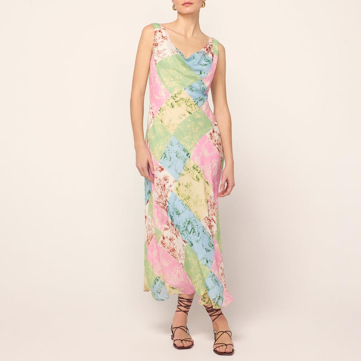 Lime/Pink Araminta Patched Toile De Jouy Dress main product photo