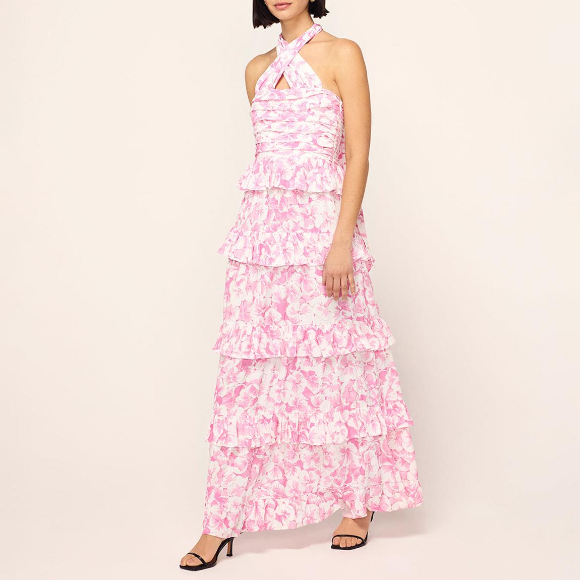 Pink Romily Pansy Print Maxi Dress main product photo