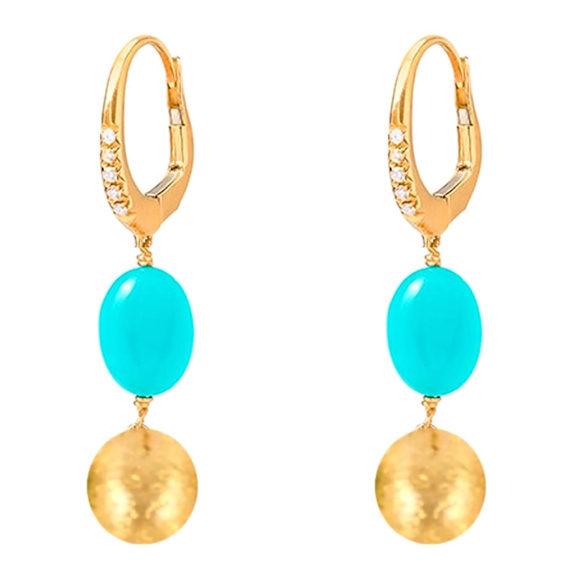 18K Gold Turquoise & Matte Finish Drop Earrings main product photo