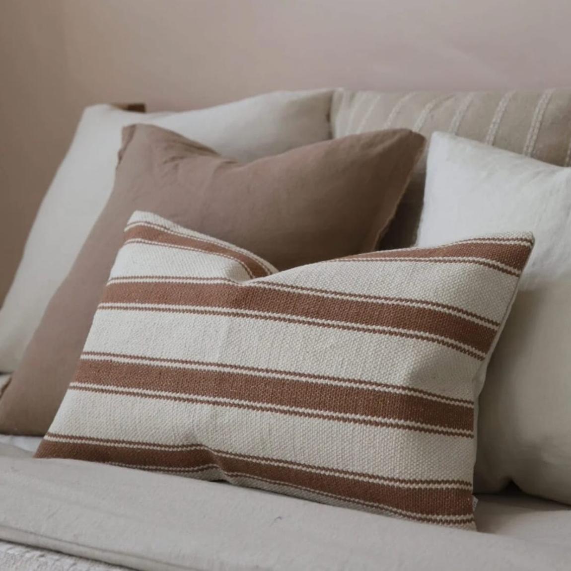 India Cream & Brown Stripe Cushion 50x30 main product photo