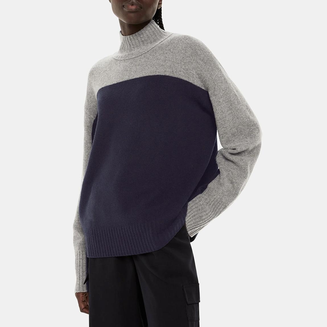 Navy/Grey Wool Colour Block Funnel Neck Jumper main product photo