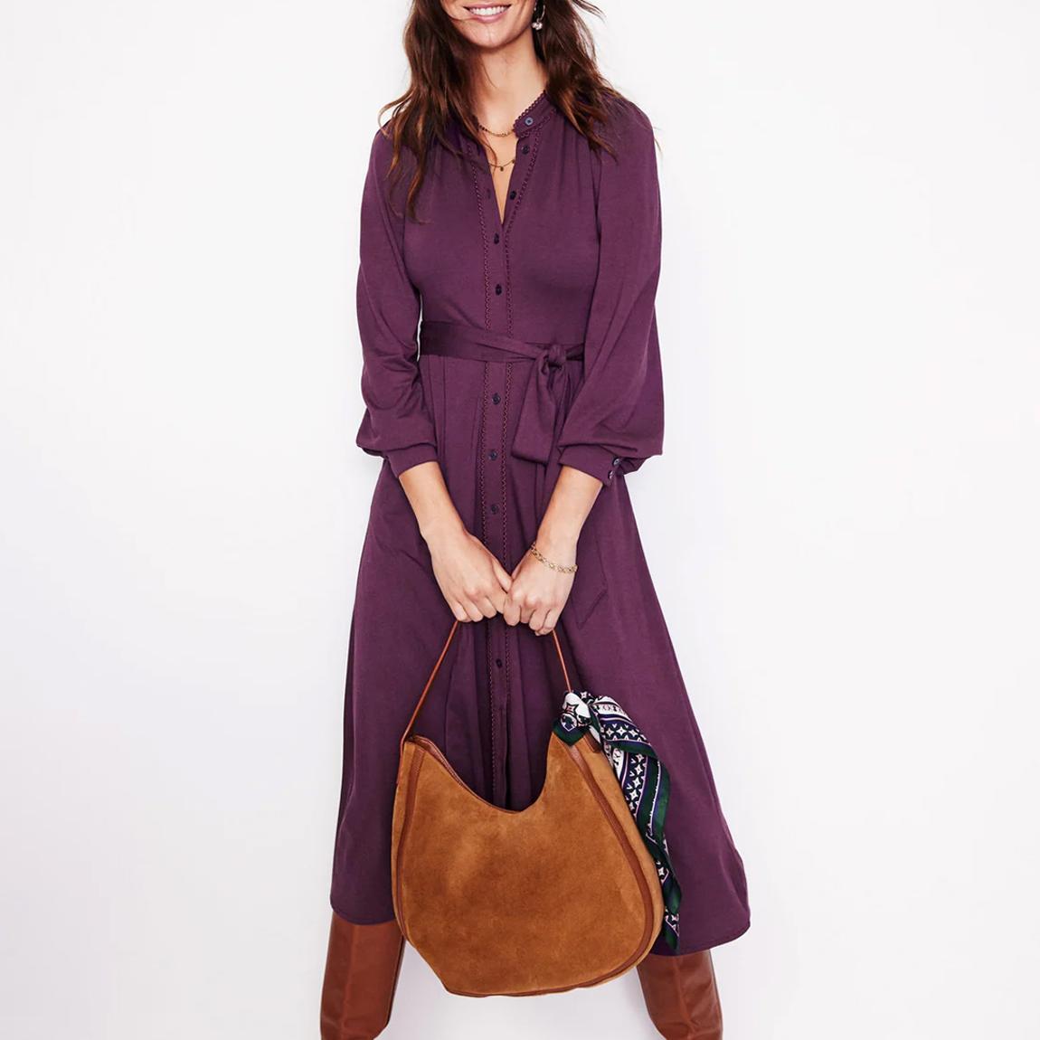 boden rowena shirt dress Boden Rowena Jersey Shirt Dress Size 6R Long Sleeves Stretch Pockets  Women's