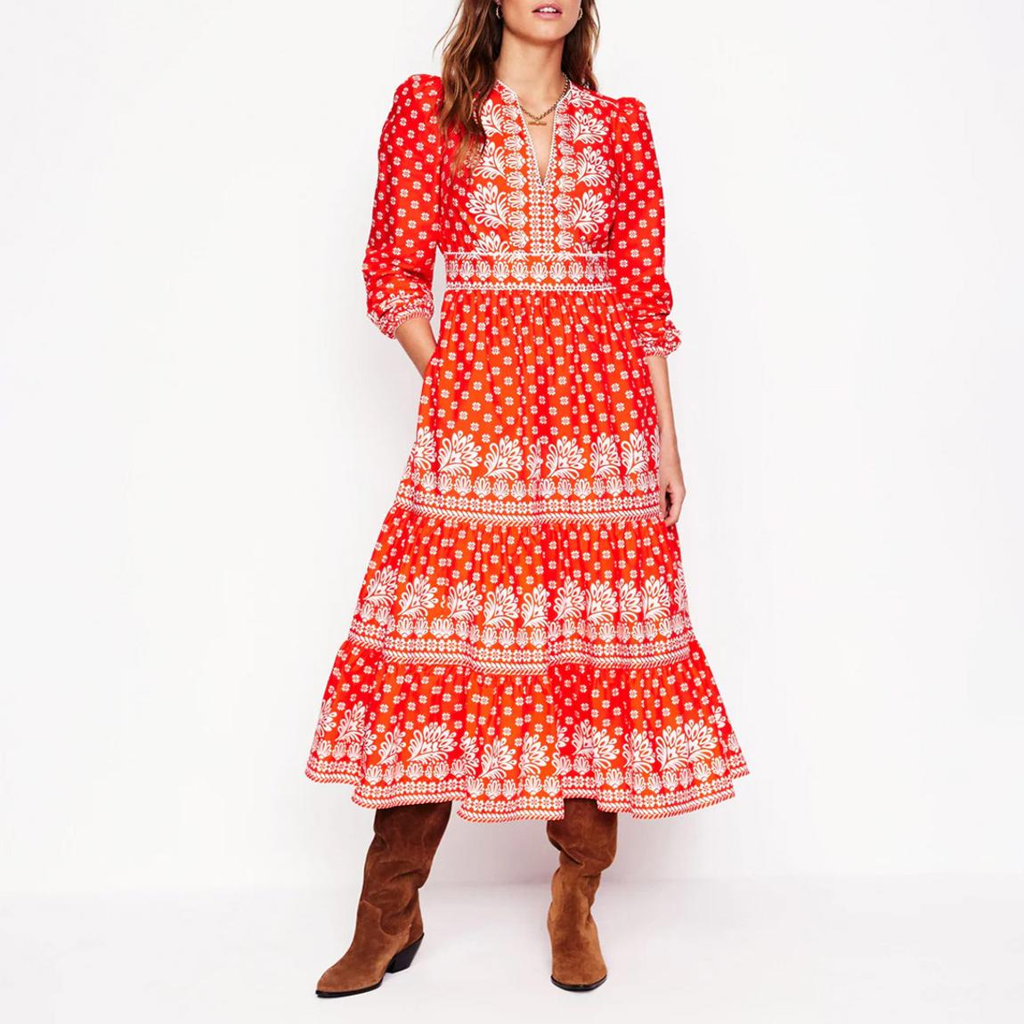 Deep Orange Printed Violet Midi Dress main product photo
