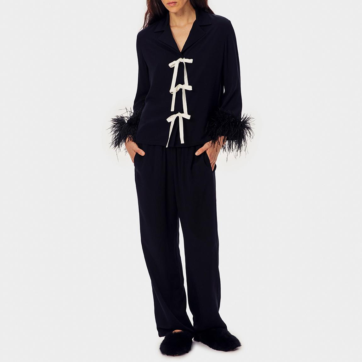 The Bow Pajama Set with Detachable Feathers-Black main product photo