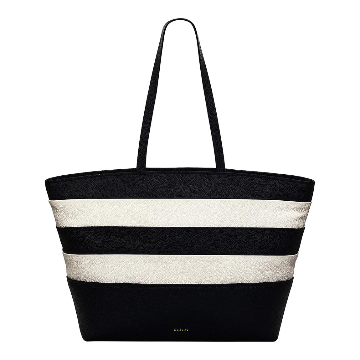 Black Bishops Lane Stripe Large Zip top Tote Handbag main product photo