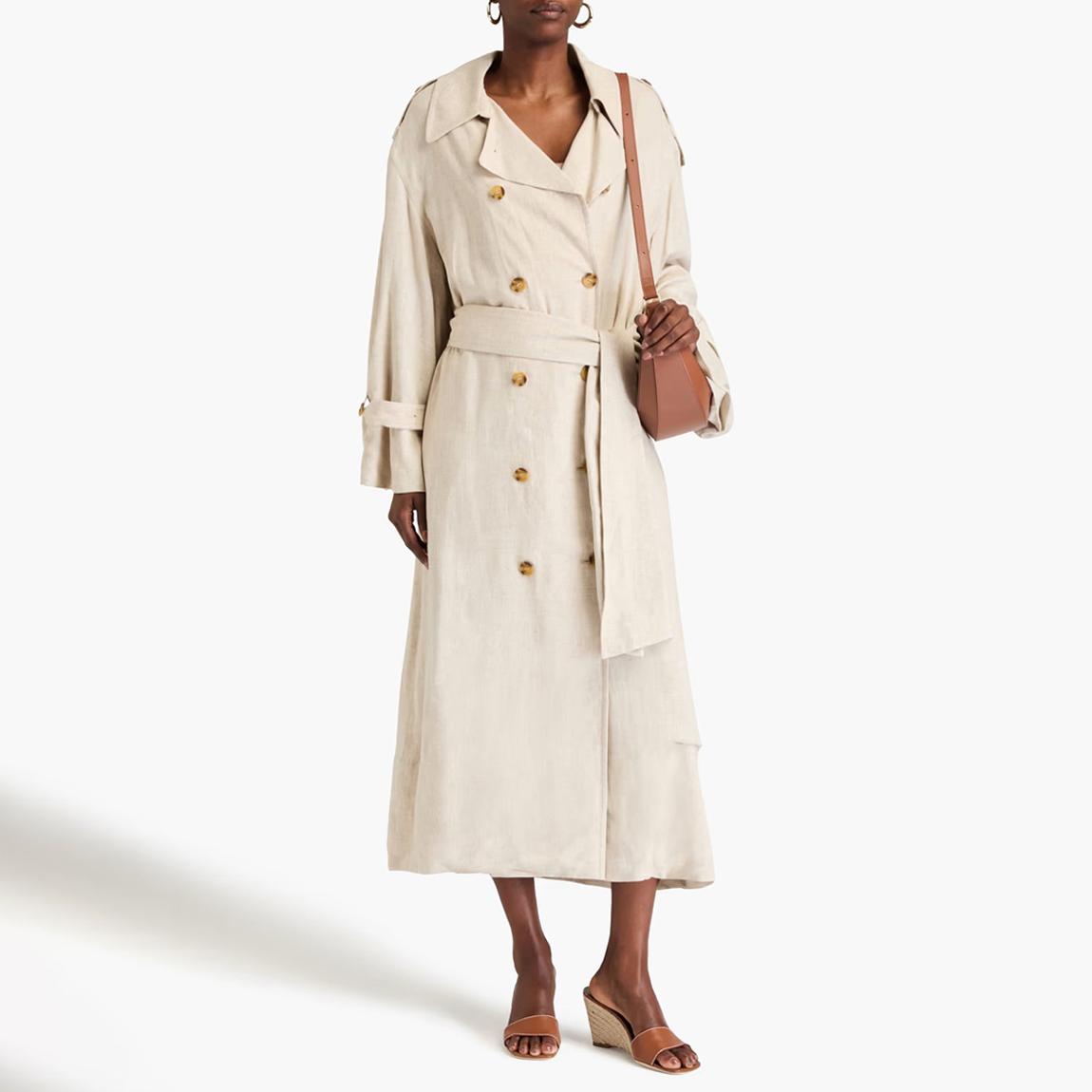 Beige Alanise Linen Blend Trench Coat main product photo