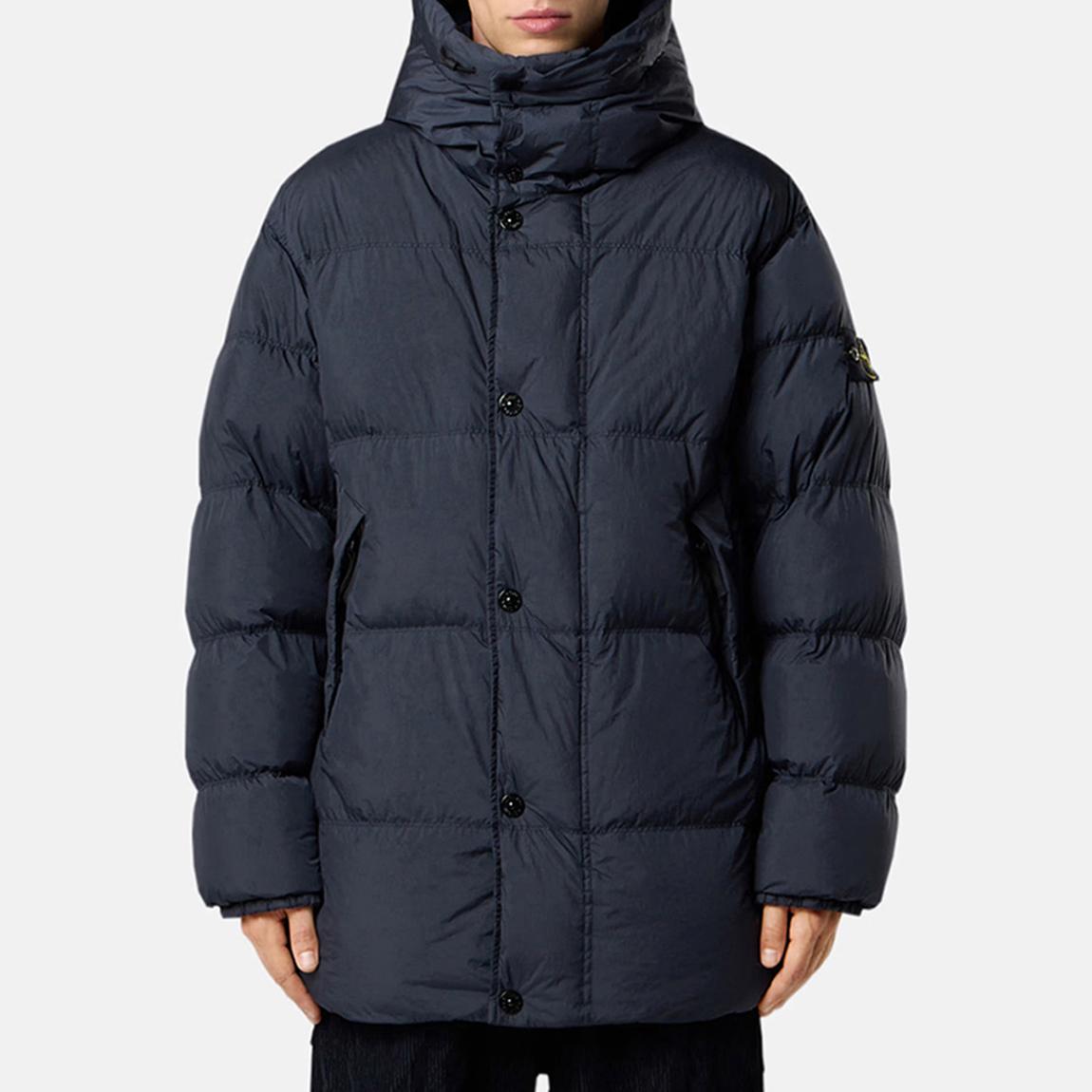 Stone Island Navy Crinkle Feather Down Parka Jacket - BrandAlley
