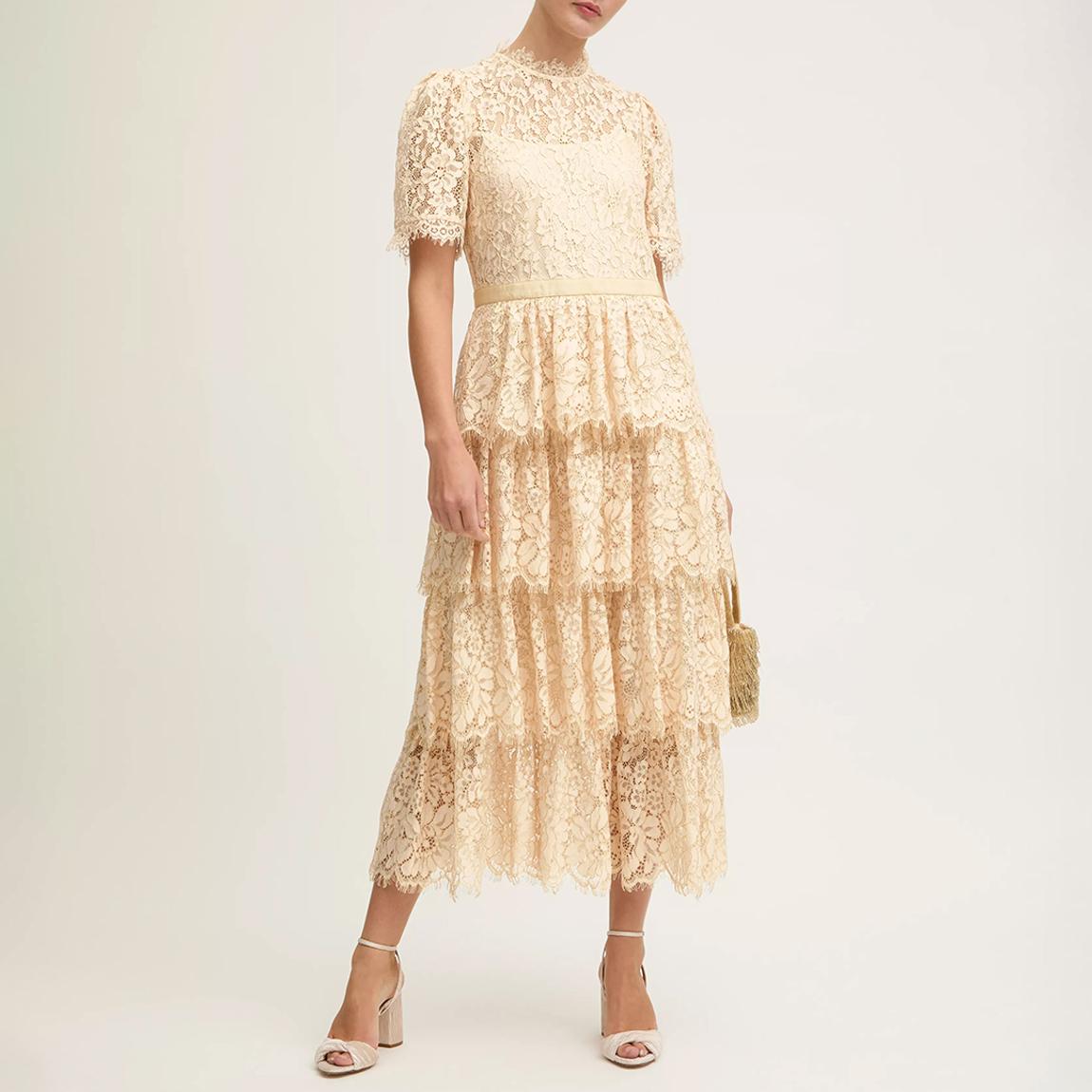Champagne Cotton Cecily Ruffle Tiered Dress main product photo