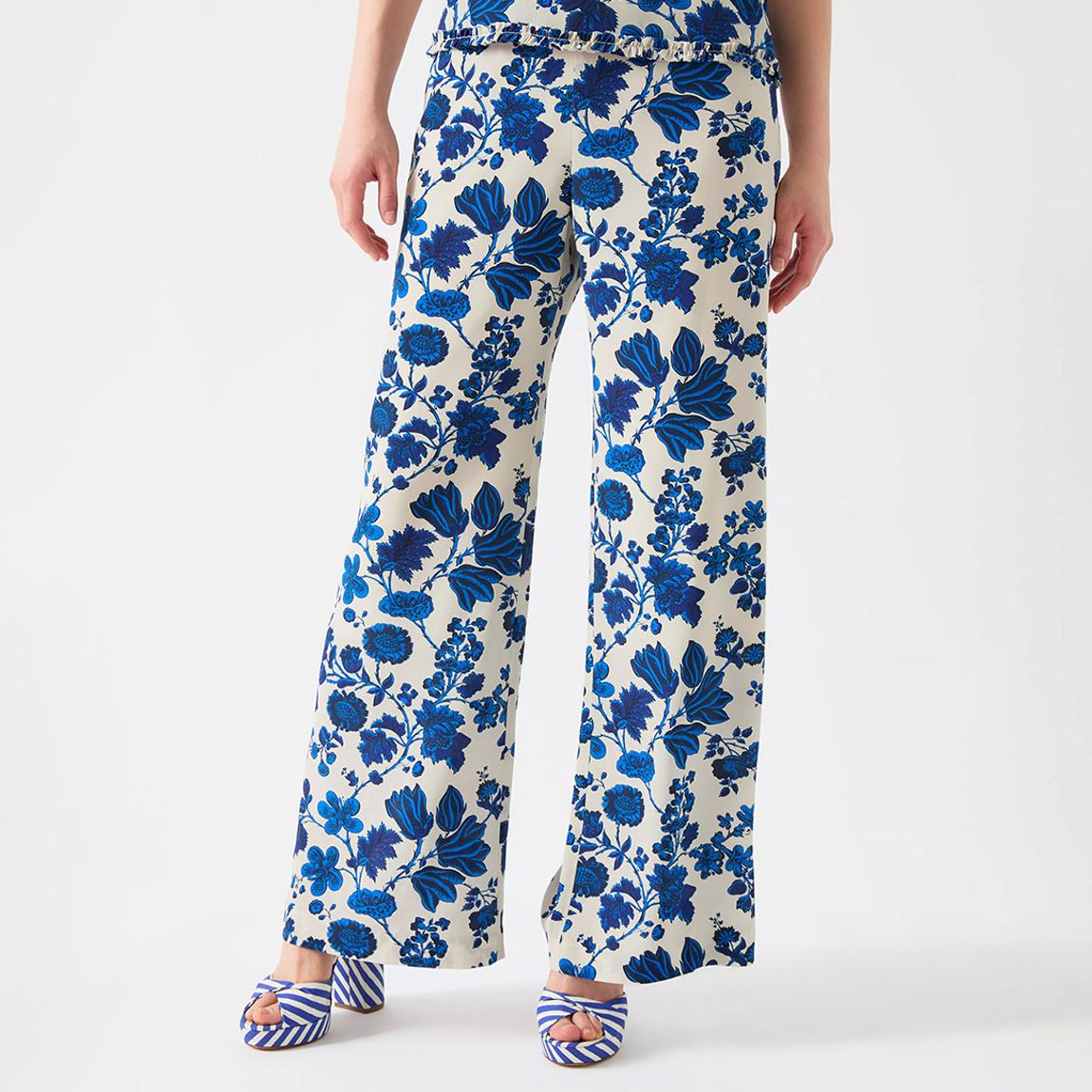 Blue/Cream Brielle Silk Floral Printed Trouser main product photo