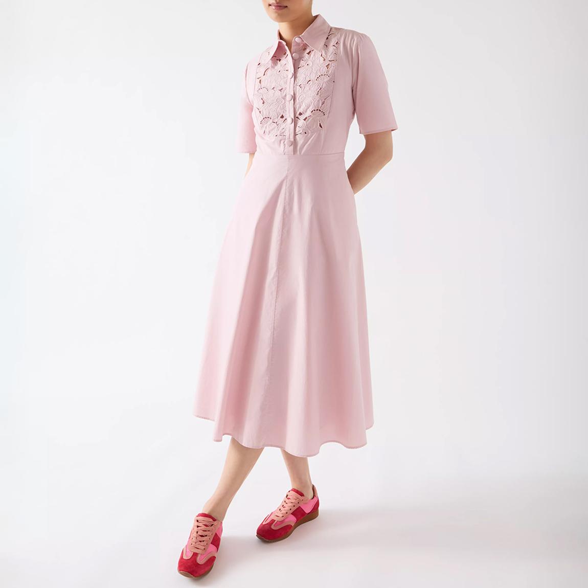 Pink Grace Embroided Midi Shirt Dress main product photo