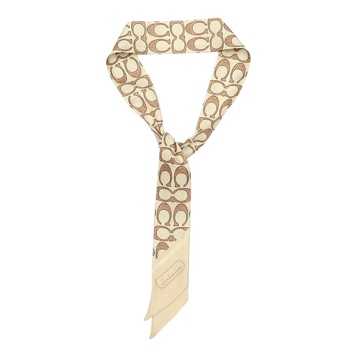 Cream Textured Signature C Printed Silk Skinny Scarf main product photo
