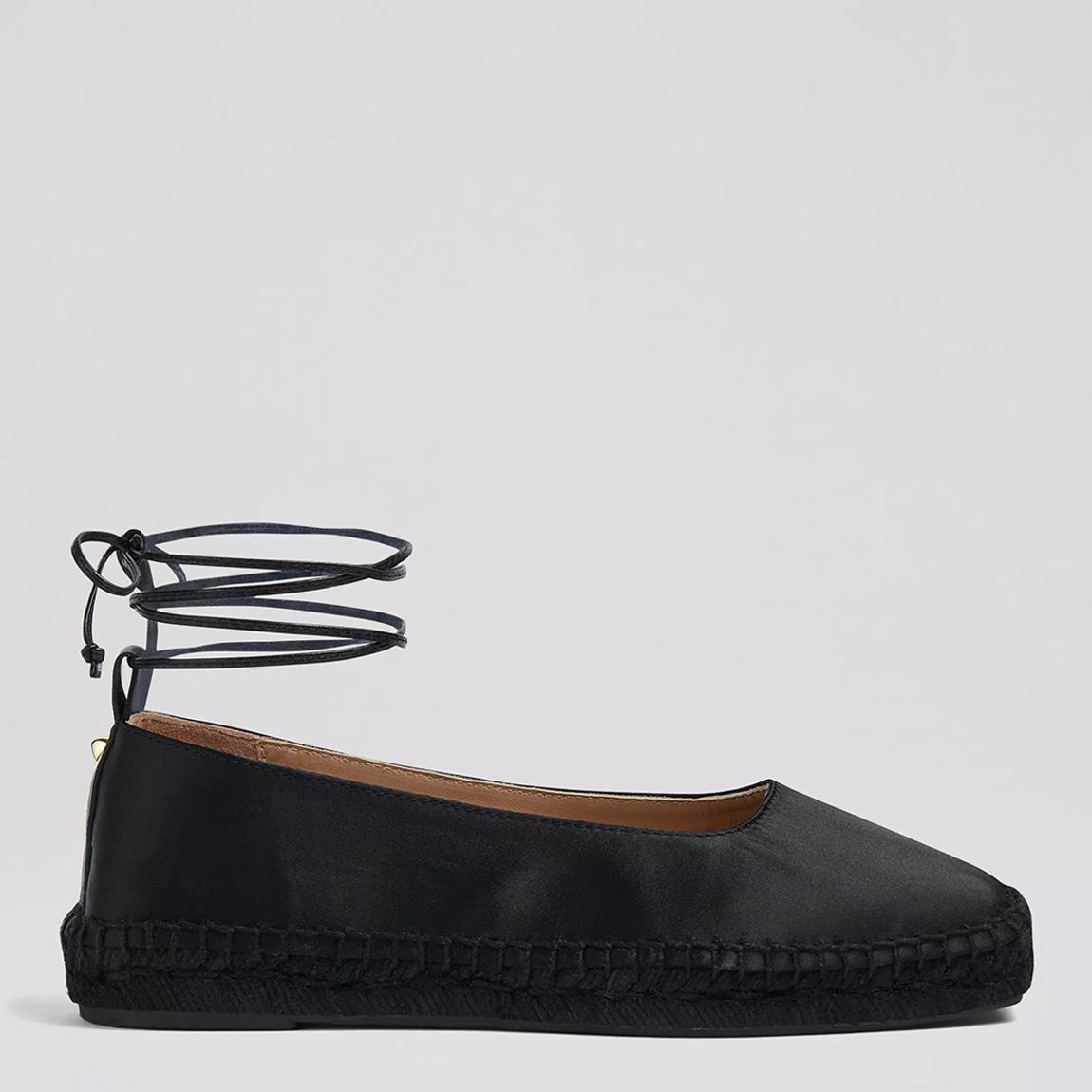 Black Mia Ankle Tie Satin Espadrilles main product photo