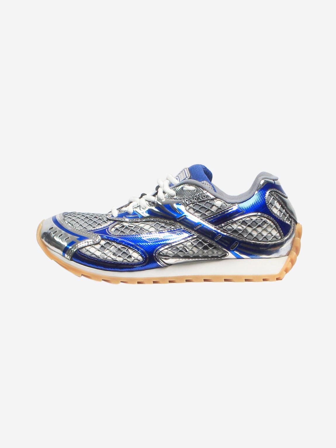 Silver and blue metallic Orbit sneakers main product photo