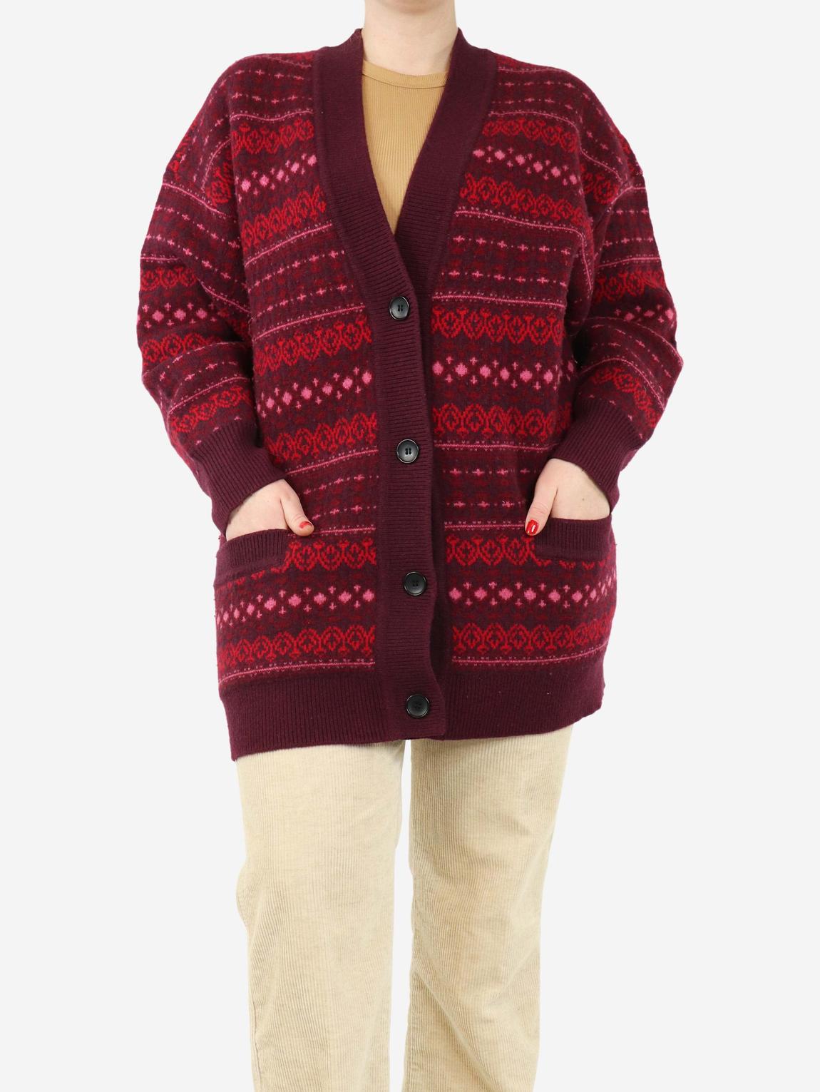 Burgundy Fair Isle wool cardigan main product photo