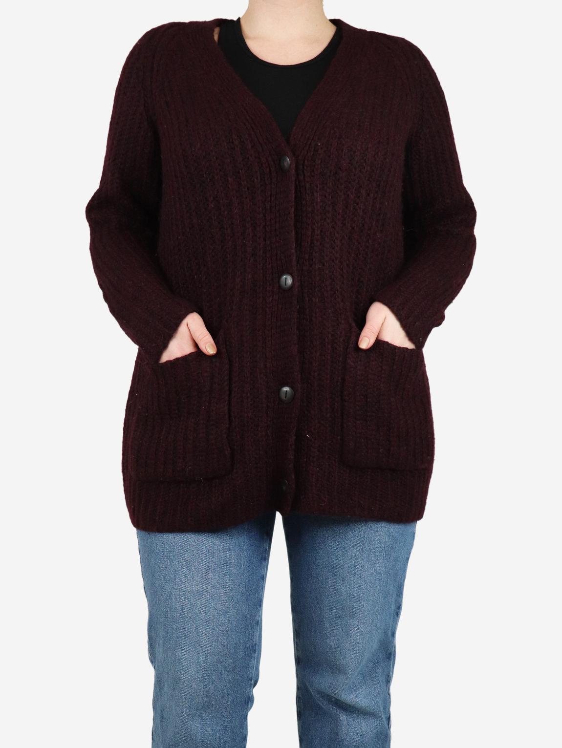 Burgundy chunky ribbed cardigan main product photo