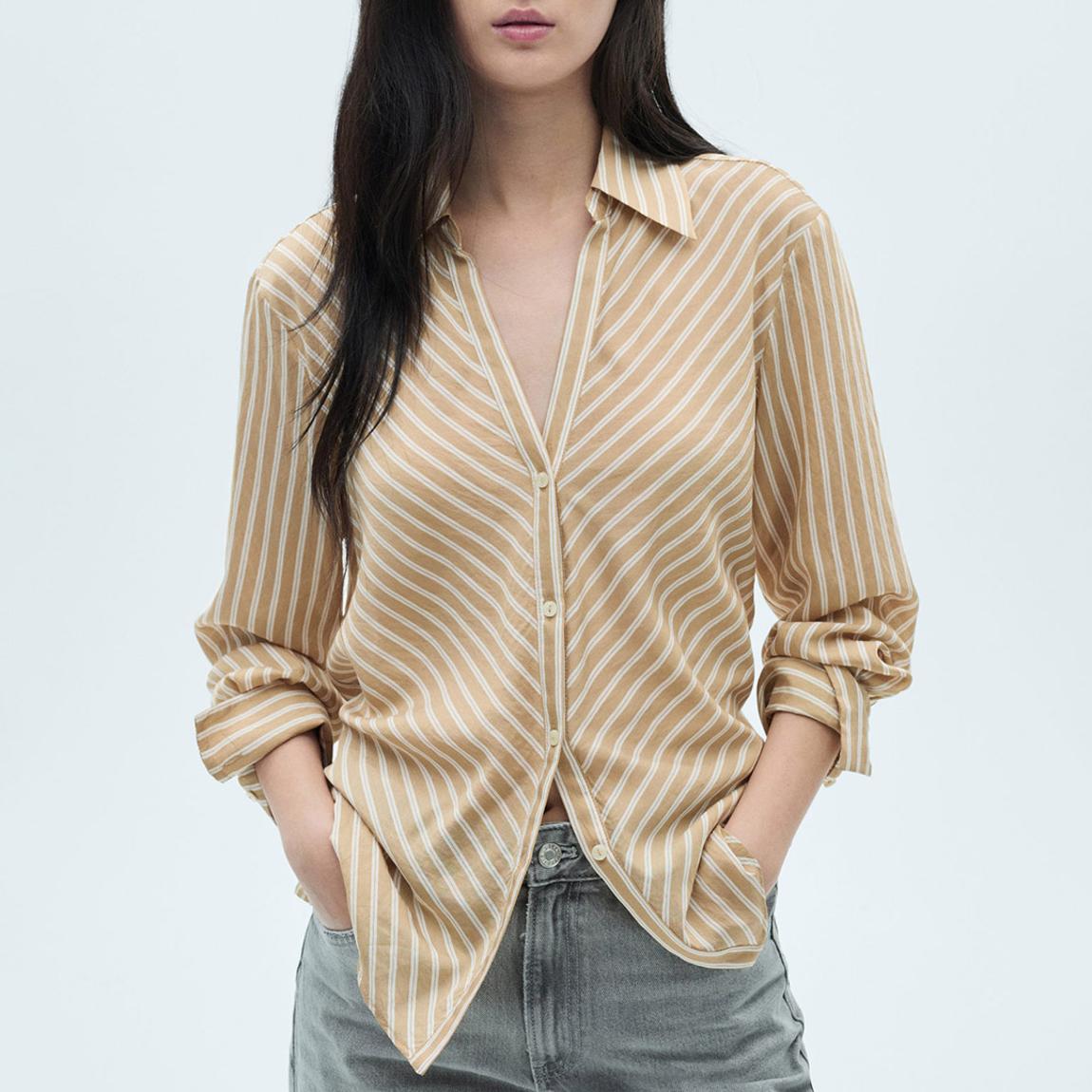 Brown Striped Flowy Shirt main product photo