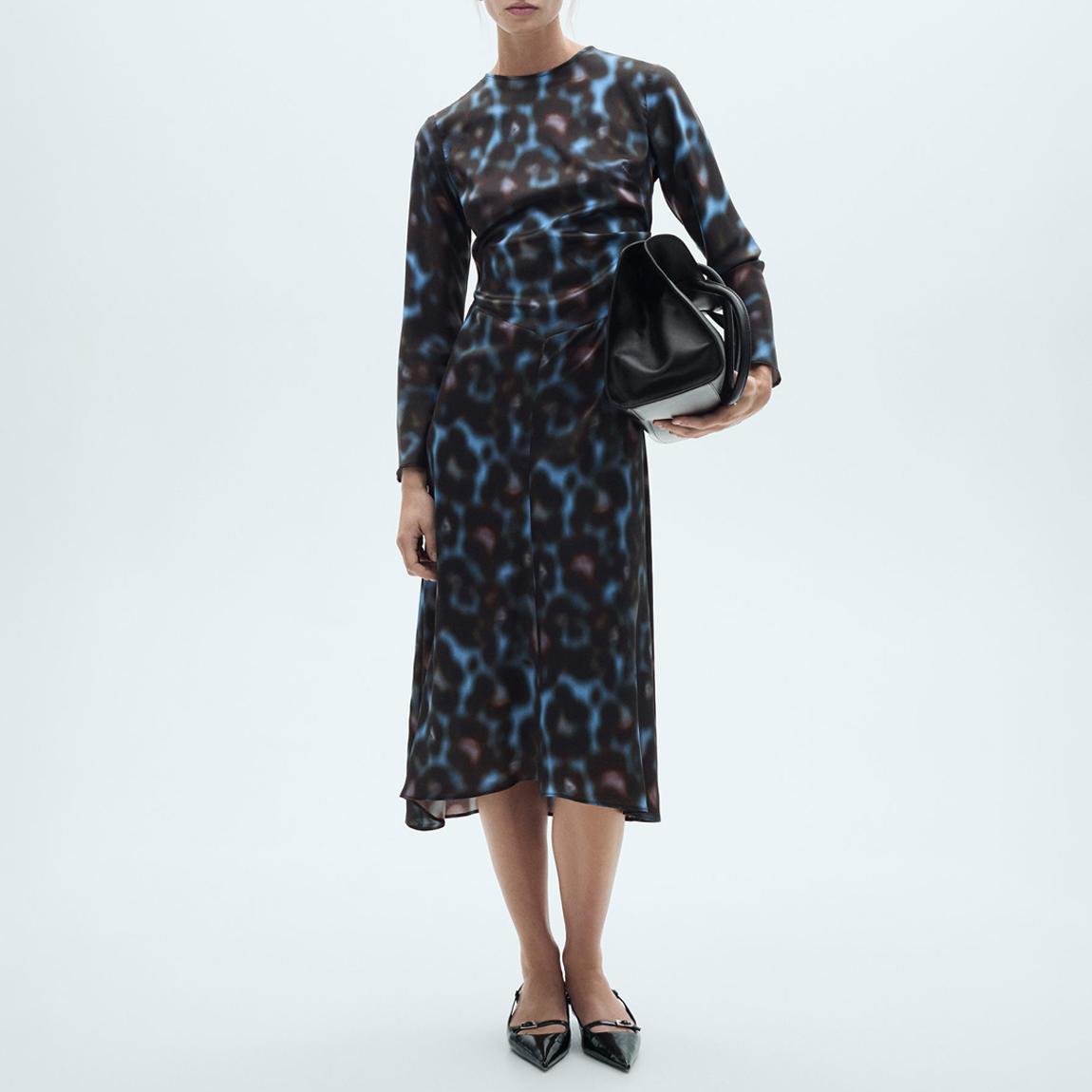 Blue Printed Draped Satin Dress main product photo